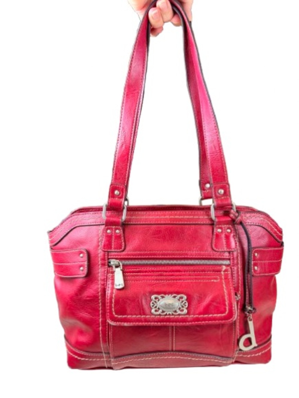 b.o.c Born Concepts Red Shoulder Bag Satchel Contrast Stitch Multi Pocket Purse
